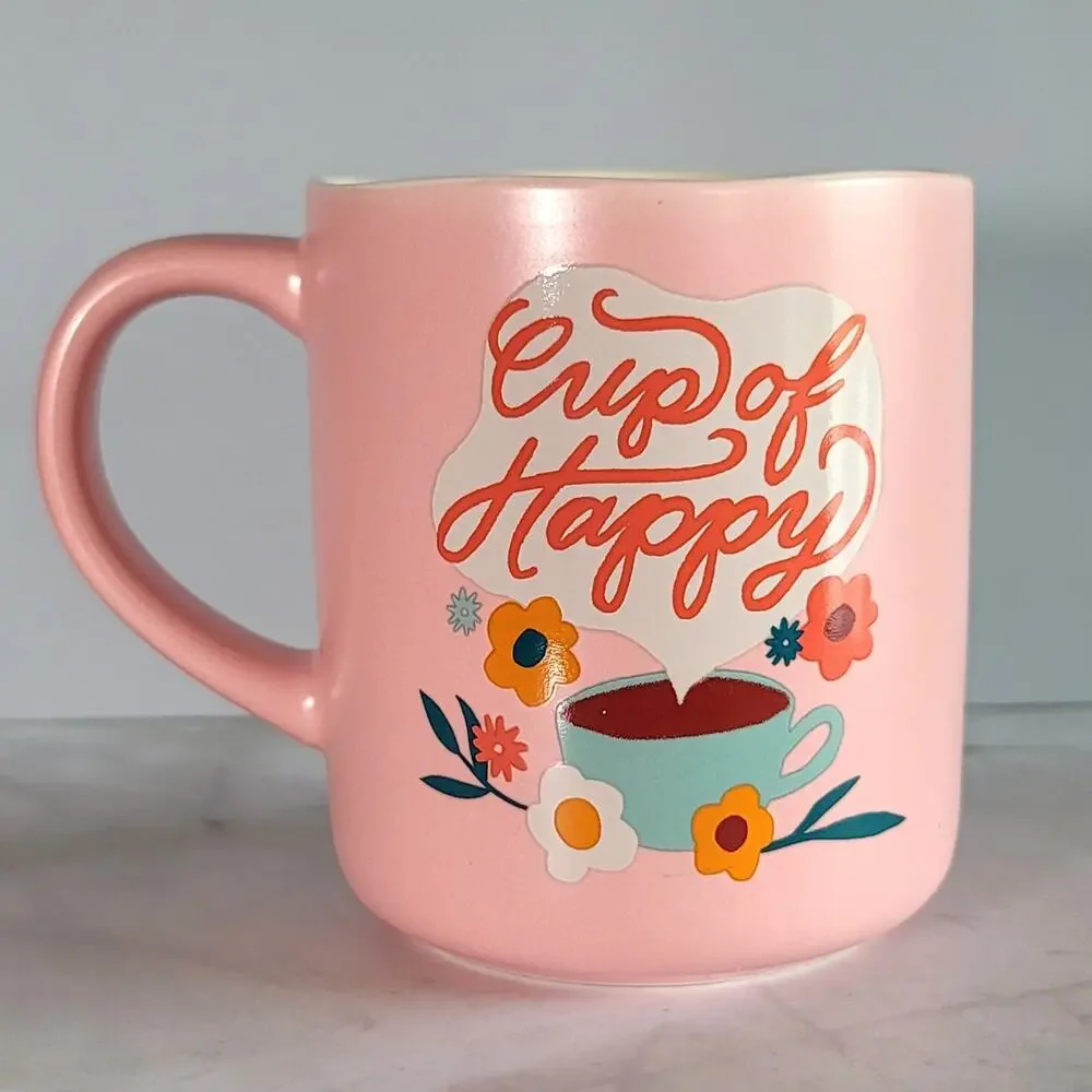 Pink CUP OF HAPPY Stoneware Coffee Mug by Opal House for Target 16 oz 2022